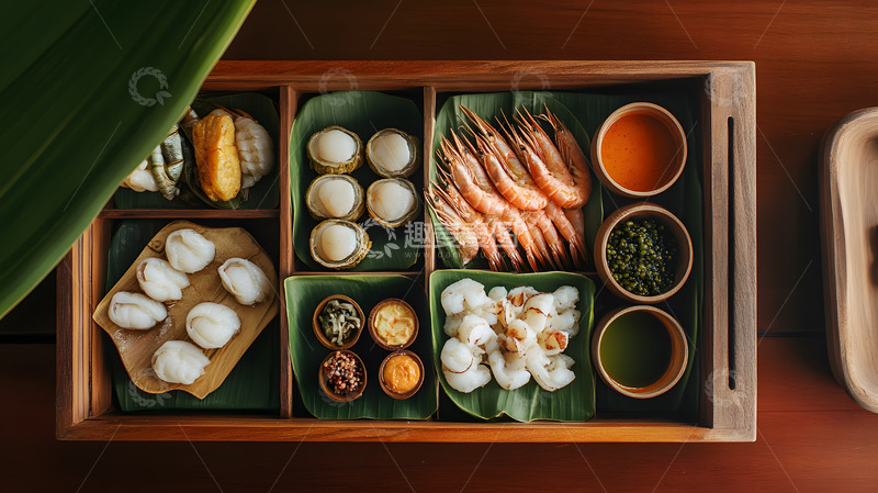 高清大图下载【趣麦麦图】传统寿司与刺身盛放的日式餐盒设计