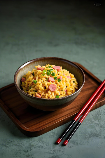 火腿炒饭美食摄影图