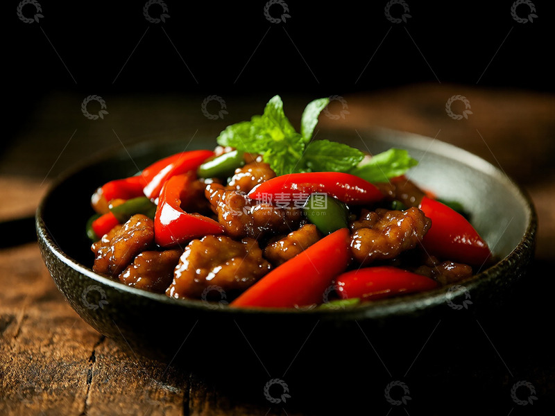 高清大图下载【趣麦麦图】创意美食中餐辣椒炒肉摄影