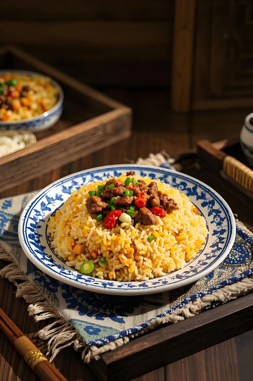 手抓羊肉炒饭美食摄影图