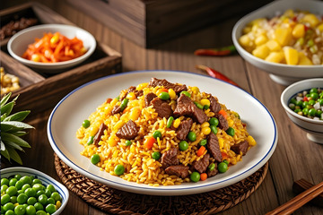 牛肉粒炒饭美食摄影图1