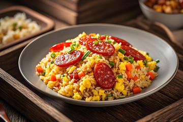 腊肠炒饭美食摄影图