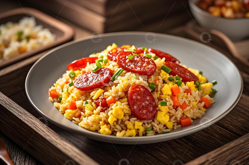 高清大图下载【趣麦麦图】腊肠炒饭美食摄影图