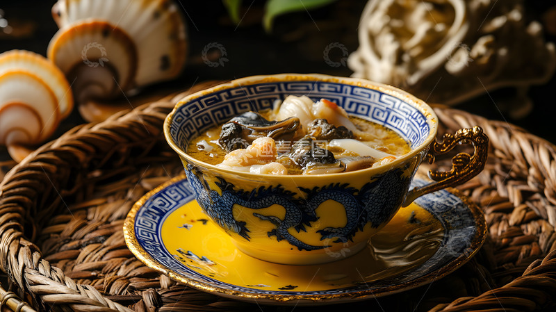 高清大图下载【趣麦麦图】蓝色陶瓷碗中盛放的佛跳墙养生美食