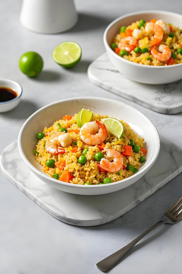 虾仁炒饭美食摄影图
