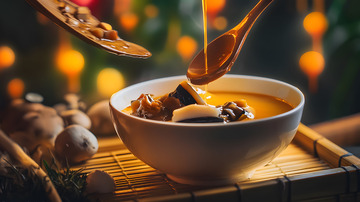 高端餐桌上的佛跳墙与筷子特写画面