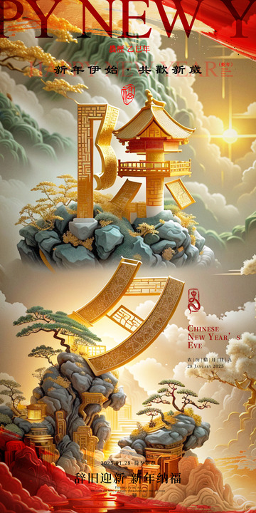 2025蛇年除夕国风中式海报展板