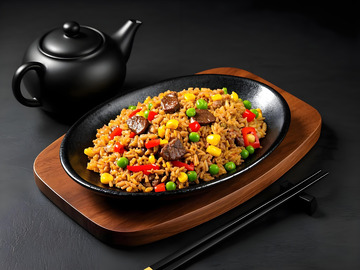 牛肉粒炒饭美食摄影图