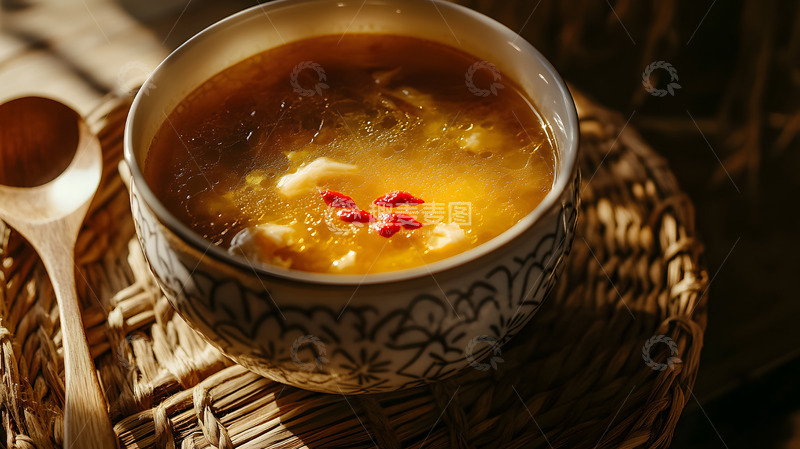 高清大图下载【趣麦麦图】陶制碗中热气腾腾的枸杞红枣银耳养生汤羹