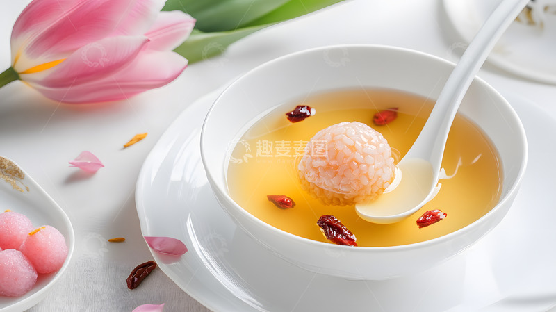 白瓷碗中盛放的银耳莲子养生汤羹