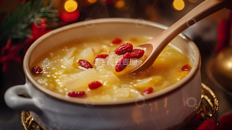 高清大图下载【趣麦麦图】-白瓷器皿盛放的枸杞银耳养生汤羹温馨特写