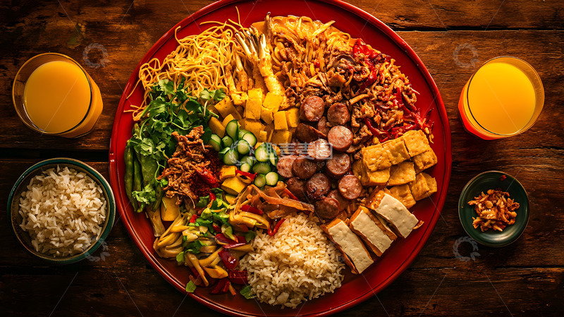 深色灯光衬托下陶碗麻辣烫的浓郁风味呈现