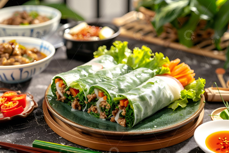 高清大图下载【趣麦麦图】一盘蔬菜卷美食