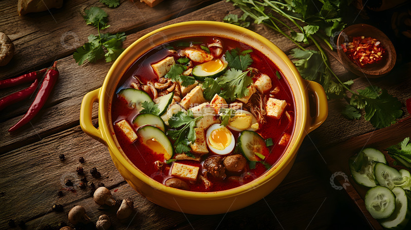 陶碗中热气腾腾的麻辣烫与香料的完美结合