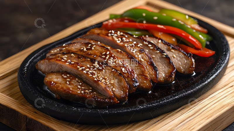 高清大图下载【趣麦麦图】陶铁板盛放的腰花与浓郁酱汁的诱人美味