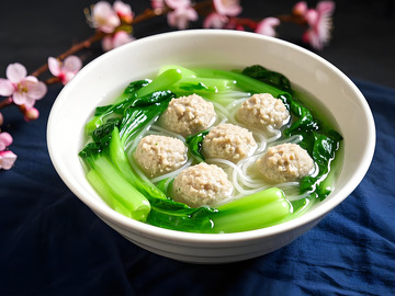 小白菜氽丸子美食摄影