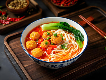 蕃茄丸子米线美食摄影图1