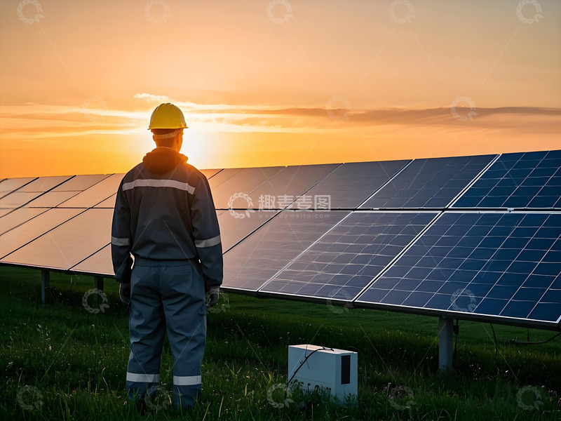 高清大图下载【趣麦麦图】太阳能发电工人摄影图