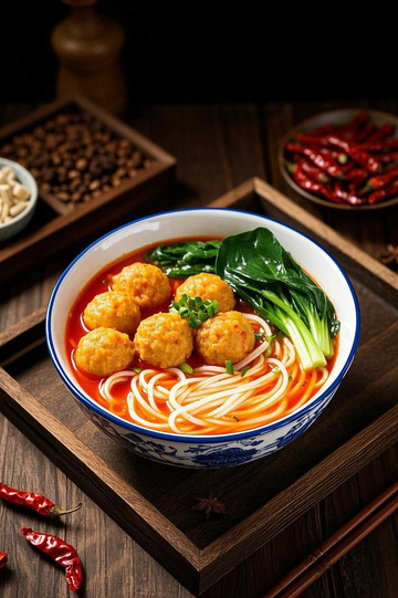 蕃茄丸子米线美食摄影图