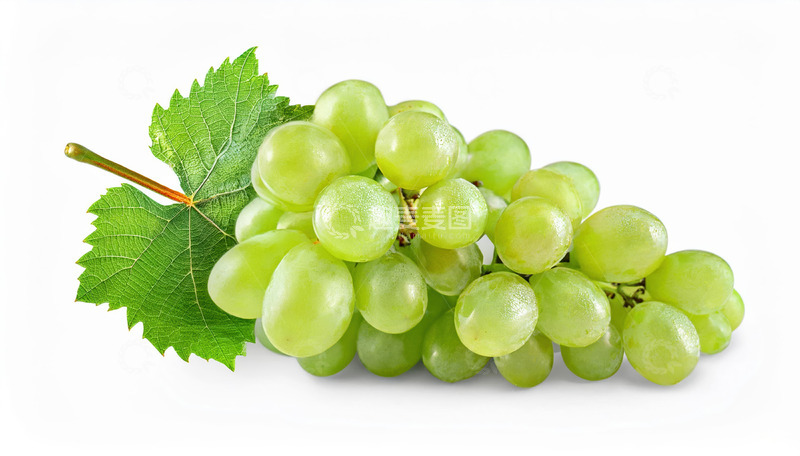 高清大图下载【趣麦麦图】一整串带叶子绿色葡萄1