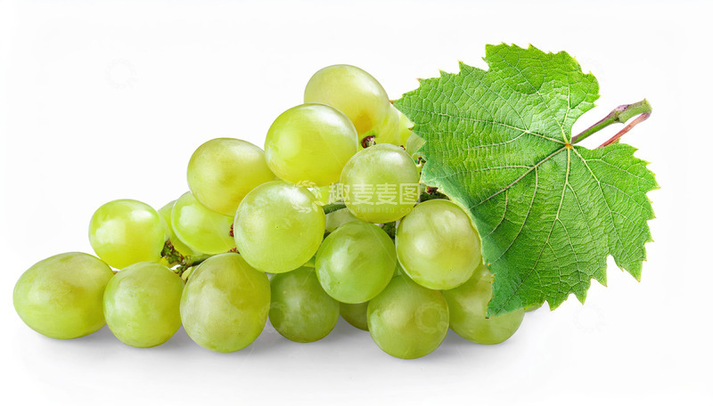 高清大图下载【趣麦麦图】一整串带叶子绿色葡萄