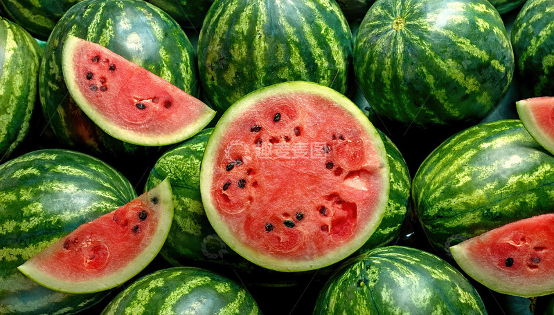 高清大图下载【趣麦麦图】一堆西瓜和切开的西瓜