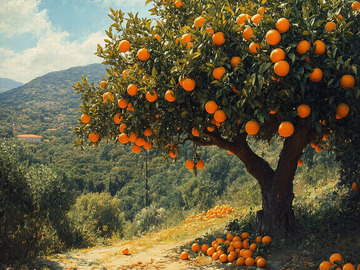 山上的橘子树摄影图自然风光