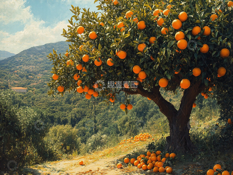 高清大图下载【趣麦麦图】山上的橘子树摄影图自然风光
