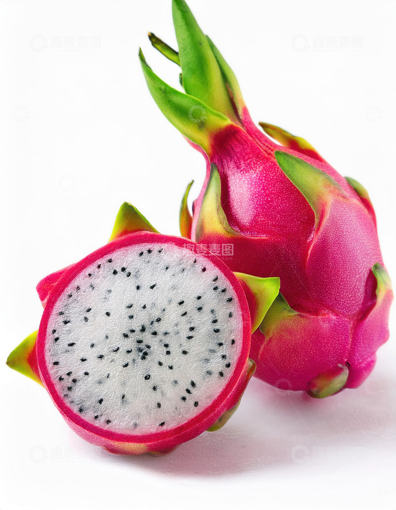 高清大图下载【趣麦麦图】火龙果不同状态：完整与切开的奇妙对比