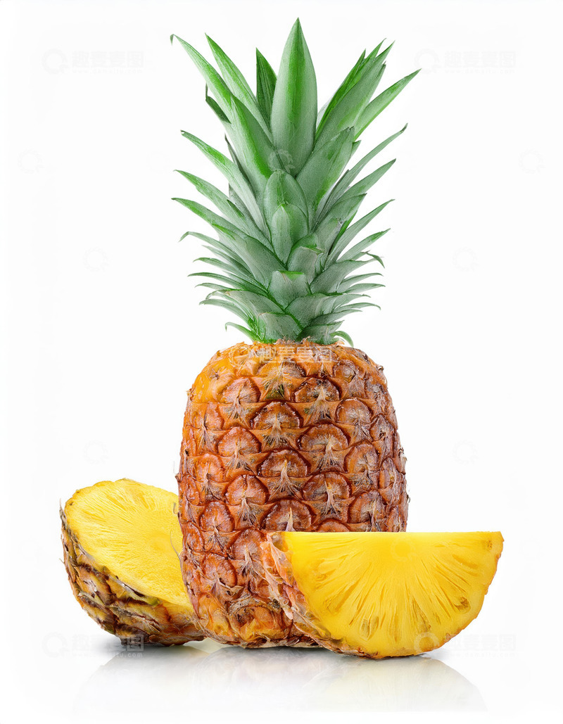 高清大图下载【趣麦麦图】菠萝不同状态：完整与切开的奇妙对比