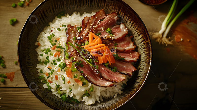高清大图下载【趣麦麦图】传统中式腊肉片整齐摆盘搭配香草装饰