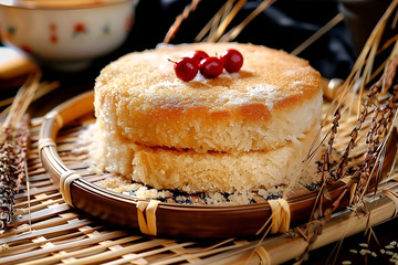 一盘糯米粘糕美食