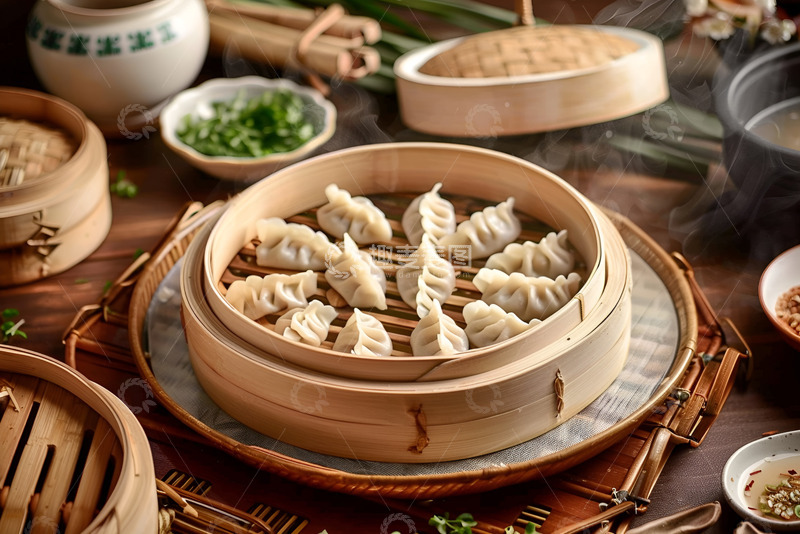 高清大图下载【趣麦麦图】一笼蒸饺美食摄影