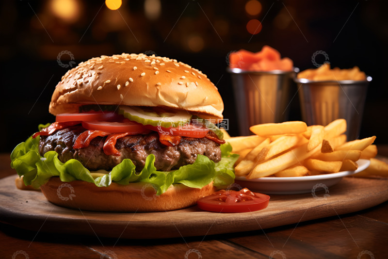 高清大图下载【趣麦麦图】美味的汉堡和炸薯条