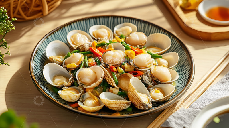高清大图下载【趣麦麦图】一盘炒贝壳美食