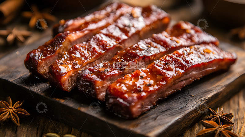 高清大图下载【趣麦麦图】-木盘盛放香喷喷的腊肉经典腌制风味