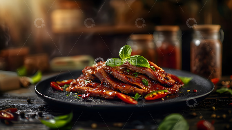 青菜点缀的腊肉片呈现地方风味