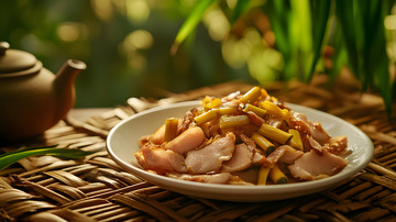 经典中式腊肉片搭配陶盘乡村风情