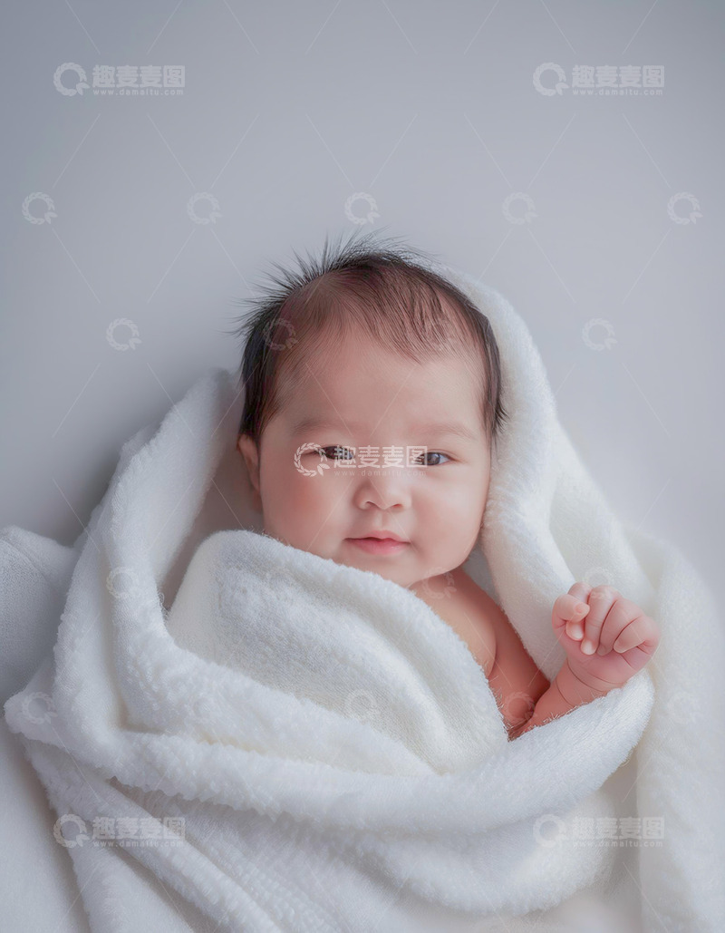 高清大图下载【趣麦麦图】婴儿被白色毛毯包裹