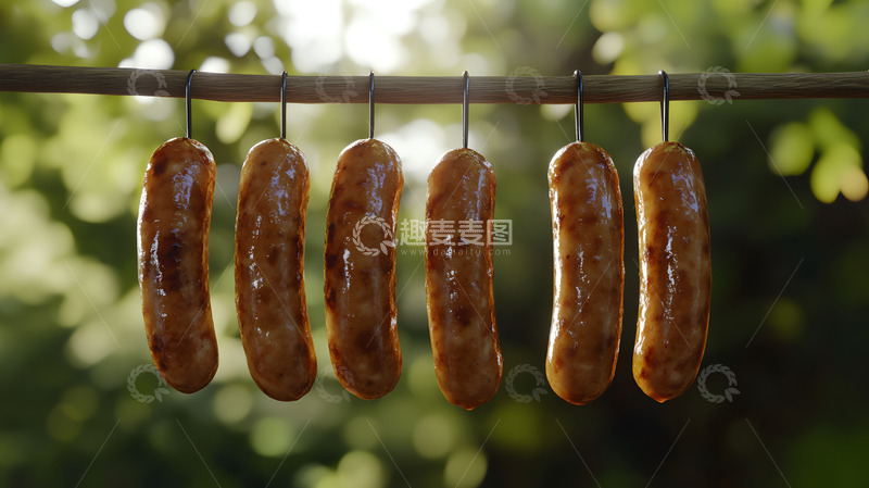 树林中阳光下的悬挂腊肉乡村风情