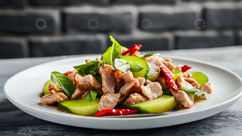 简约摆盘突显腊肉与蔬菜的原始风味