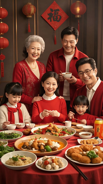春节，一家人吃团年宴2
