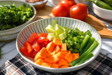 一碗蔬菜丁装盘