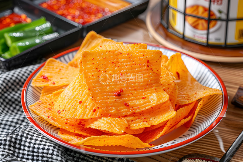 高清大图下载【趣麦麦图】一盘麻辣薯片小零食