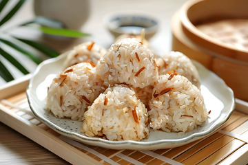 一盘鱿鱼丝饭团美食