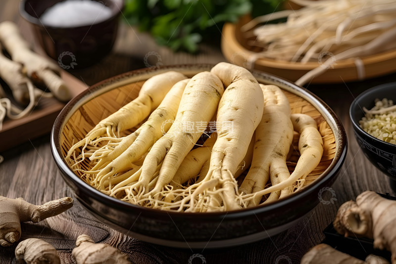 高清大图下载【趣麦麦图】一盘中草药人参