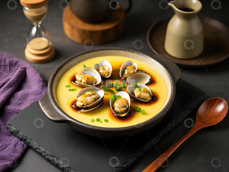 高清大图下载【趣麦麦图】蛤蜊蒸蛋美食摄影