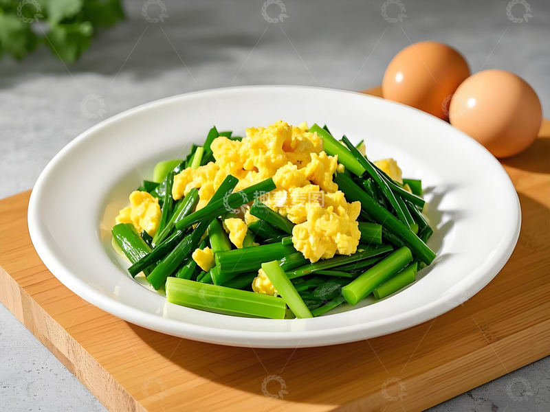 韭菜炒鸡蛋摄影图