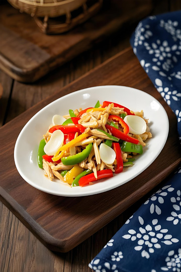 彩椒鸡丝炒百合摄影图
