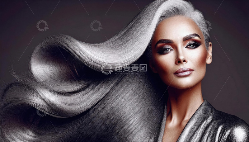 高清大图下载【趣麦麦图】银灰长发模特的时尚风采
